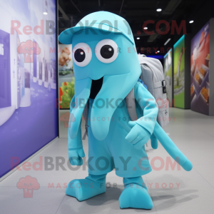 Cyan Squid mascotte kostuum...