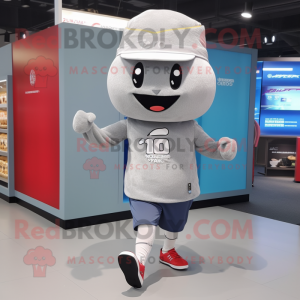 Silver Fried Rice mascot costume character dressed with a Running Shorts and Beanies