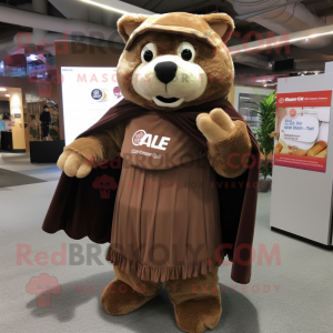 Brown Ice mascot costume character dressed with a A-Line Skirt and Shawls