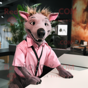 Pink Hyena mascot costume character dressed with a Dress Shirt and Cufflinks