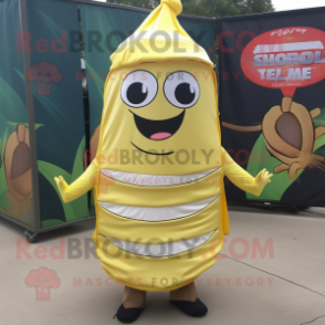 Lemon Yellow Bbq Ribs mascot costume character dressed with a Wrap Skirt and Wraps