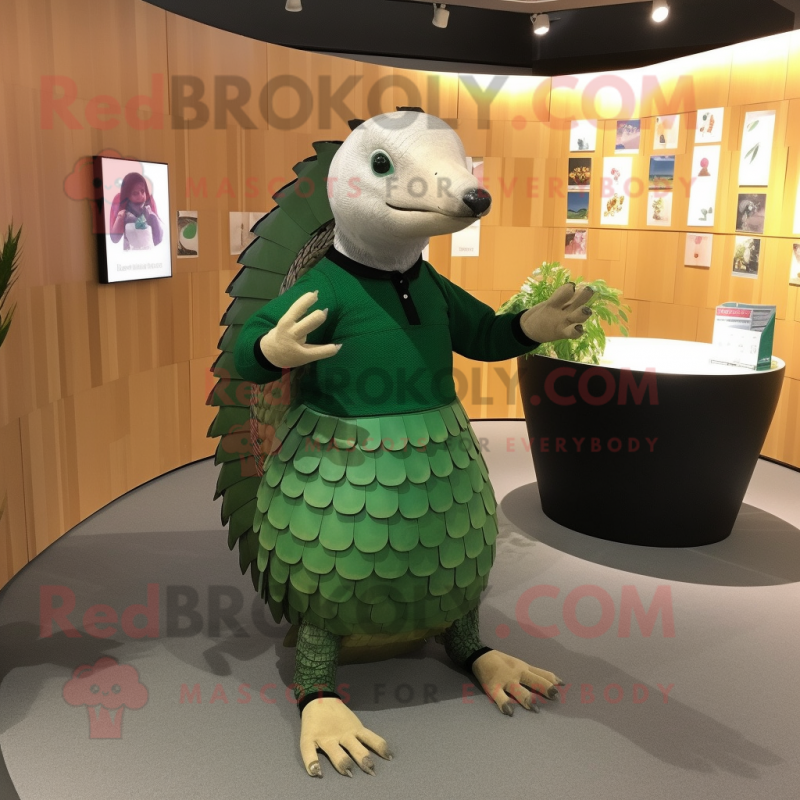 Forest Green Pangolin Mascot Costume Character Dressed With A Pencil Skirt And Bracelets 9735