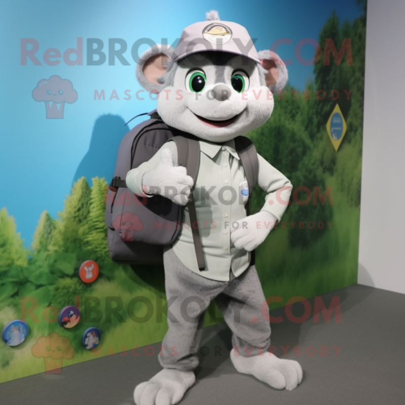 Gray Wrist Watch mascot costume character dressed with a Blouse and Backpacks