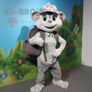 Gray Wrist Watch mascot costume character dressed with a Blouse and Backpacks