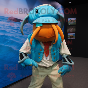 Personaje de disfraz de mascota de cangrejo ermitaño naranja vestido con  una minifalda y clips de bufanda