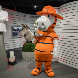 Orange Quagga mascot costume character dressed with a Polo Shirt and Berets