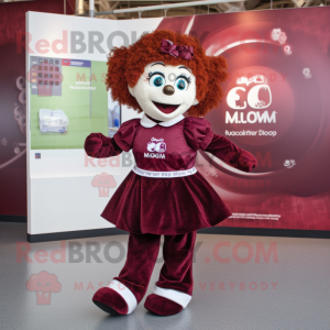 Maroon Irish Dancer mascot costume character dressed with a Playsuit and Clutch bags