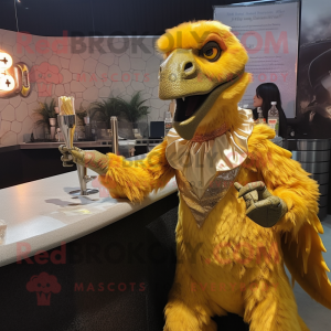 Gouden Utahraptor mascotte...