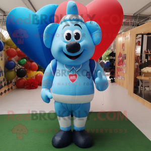 Sky Blue Heart Shaped Balloons mascot costume character dressed with a Rugby Shirt and Messenger bags