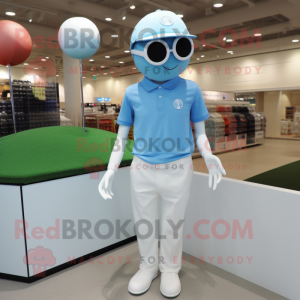 Sky Blue Golf Ball mascot costume character dressed with a Polo Shirt and Watches