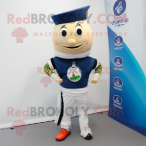 Navy Falafel mascot costume character dressed with a Running Shorts and Lapel pins