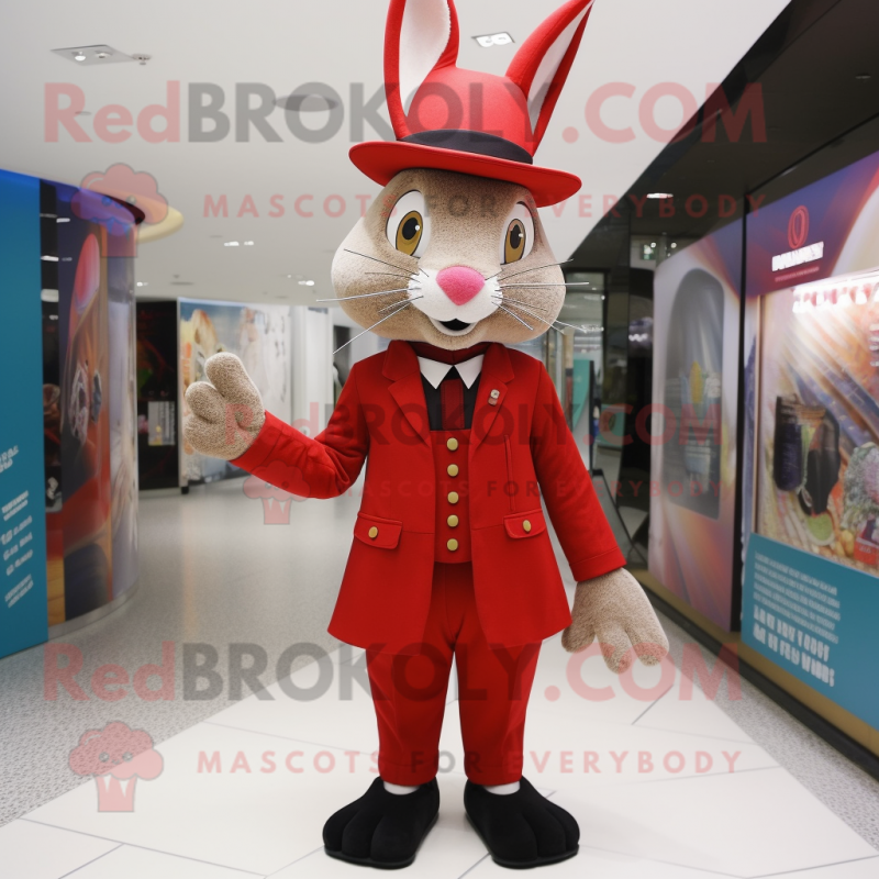 Red Wild Rabbit mascot costume character dressed with a Dress Pants and Hats