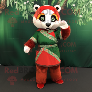 Forest Green Red Panda mascot costume character dressed with a A-Line Dress and Headbands