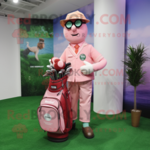 Pink Golf Bag mascot costume character dressed with a Waistcoat and Eyeglasses