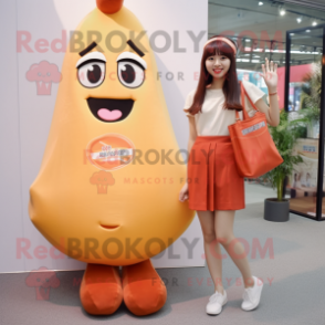 Peach French Fries mascot costume character dressed with a Mini Skirt and Tote bags