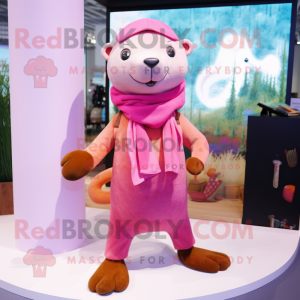 Pink Otter maskot drakt...