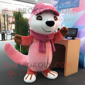 Pink Otter maskot kostume...