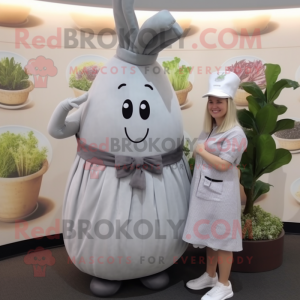 Gray Radish mascot costume character dressed with a A-Line Skirt and Watches