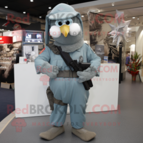 Gray Special Air Service mascot costume character dressed with a Shift Dress and Shawl pins