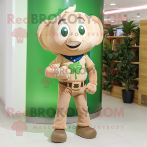 Tan Four Leaf Clover mascot costume character dressed with a Skinny Jeans and Rings