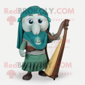 Teal Celtic Harp mascot costume character dressed with a Cargo Shorts and Wraps