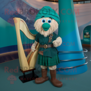 Teal Celtic Harp mascot costume character dressed with a Cargo Shorts and Wraps