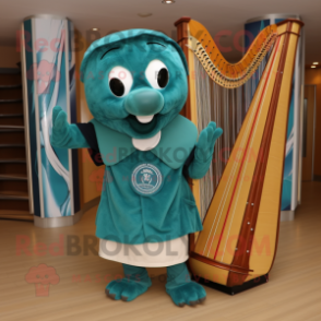 Teal Celtic Harp mascot costume character dressed with a Cargo Shorts and Wraps