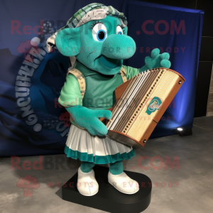 Teal Celtic Harp mascot costume character dressed with a Cargo Shorts and Wraps