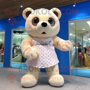 Cream Teddy Bear mascot costume character dressed with a Bikini and Shoe laces