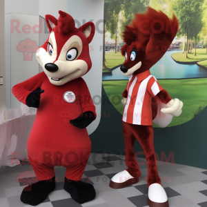 Red Skunk mascot costume character dressed with a Mini Dress and Pocket squares