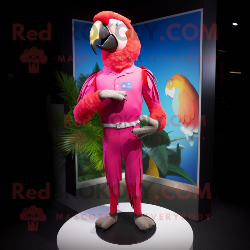 Pink Macaw mascot costume character dressed with a Rash Guard and Earrings