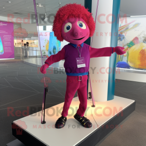 Magenta Tightrope Walker mascot costume character dressed with a Capri Pants and Keychains