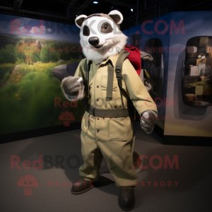 Cream Badger mascot costume character dressed with a Cargo Pants and Backpacks