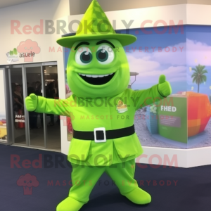 Lime Green Fire Fighter mascot costume character dressed with a Swimwear and Shoe clips