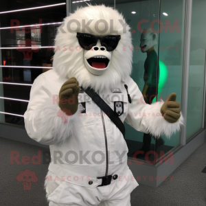 White Orangutan mascot costume character dressed with a Jacket and Gloves
