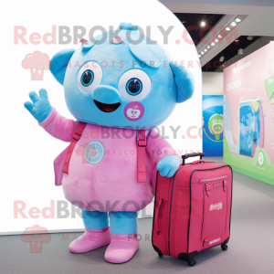 Sky Blue Pink mascot costume character dressed with a Playsuit and Messenger bags
