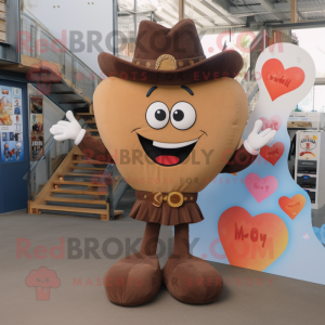 Brown Heart mascot costume character dressed with a Flare Jeans and Shoe clips
