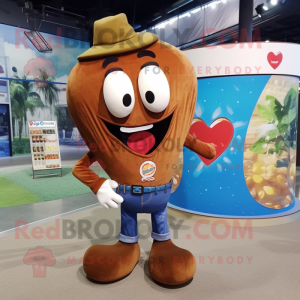 Brown Heart mascot costume character dressed with a Flare Jeans and Shoe clips