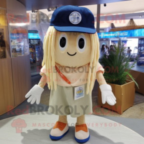 Beige Jellyfish mascot costume character dressed with a Denim Shorts and Keychains