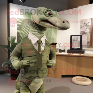 Olive Titanoboa mascot costume character dressed with a Waistcoat and Ties