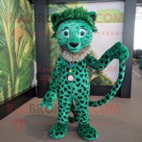 Forest Green Leopard mascot costume character dressed with a Bikini and Keychains