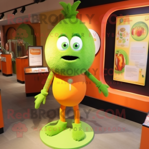 Lime Green Orange mascot costume character dressed with a Henley Shirt and Hairpins