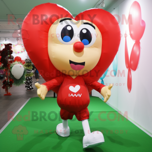 nan Heart Shaped Balloons mascot costume character dressed with a Running Shorts and Backpacks