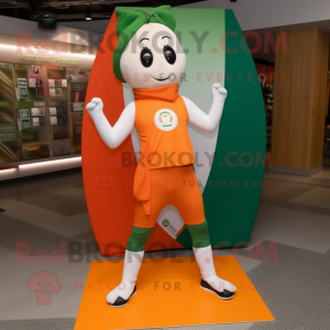 Orange Irish Flag mascot costume character dressed with a Yoga Pants and Necklaces