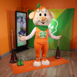 Orange Irish Flag mascot costume character dressed with a Yoga Pants and Necklaces