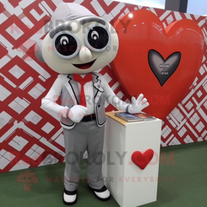 Silver Heart mascot costume character dressed with a Pencil Skirt and Pocket squares