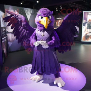 Purple Eagle mascot costume character dressed with a Wrap Skirt and Cufflinks