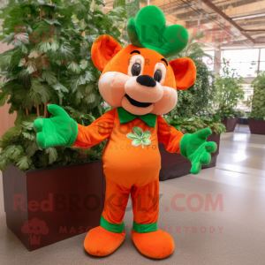 Orange Bunch Of Shamrocks mascot costume character dressed with a T-Shirt and Bracelets