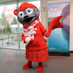 Cyan Salmon mascot costume character dressed with a Capri Pants