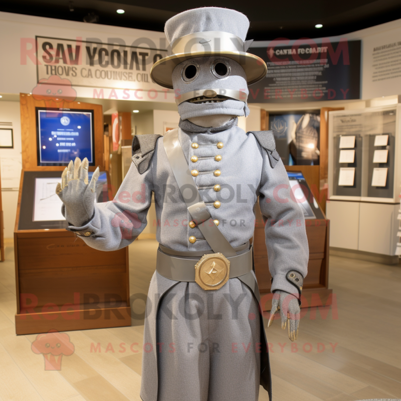 Silver Civil War Soldier mascot costume character dressed with a Sweater and Bracelets